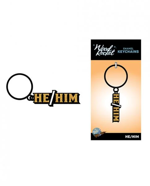 Wood Rocket He/him Keychain – Black/gold